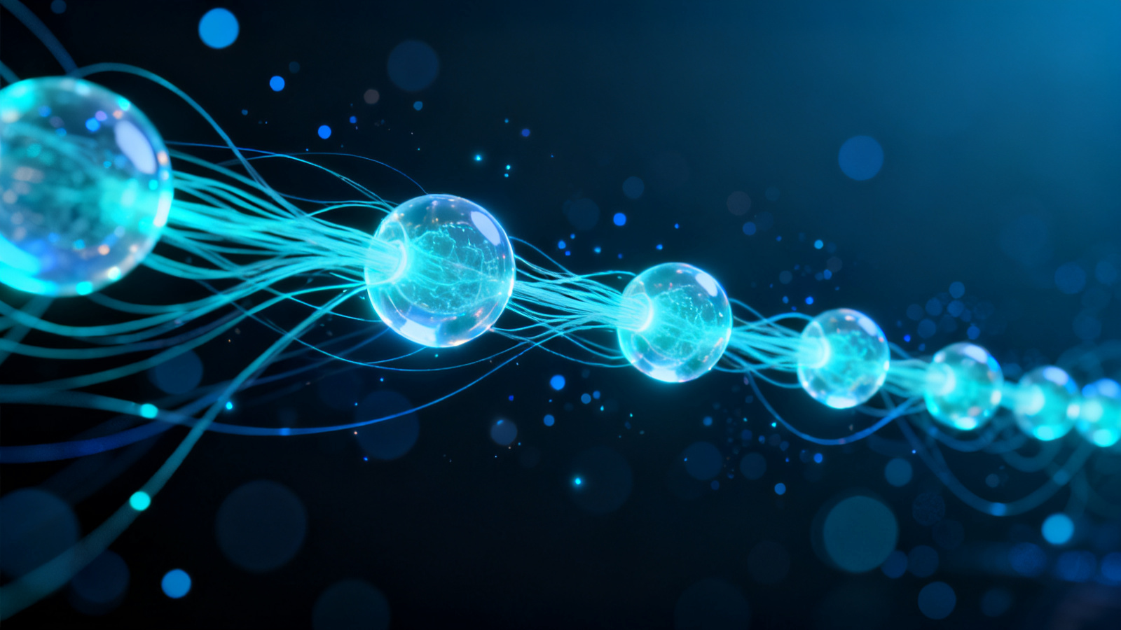 End-to-end AI production pipeline — flowing light through nodes